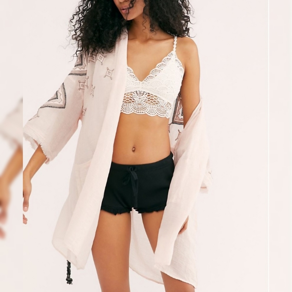 Free People Intimately Isabella Embroidered Robe Pink Women's Size Medium‎
